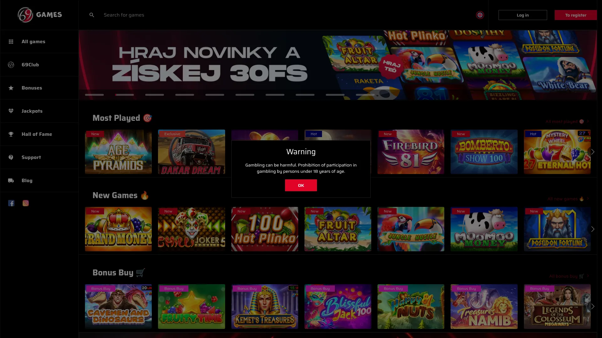 Enjoy 69 Casino desktop casino interface