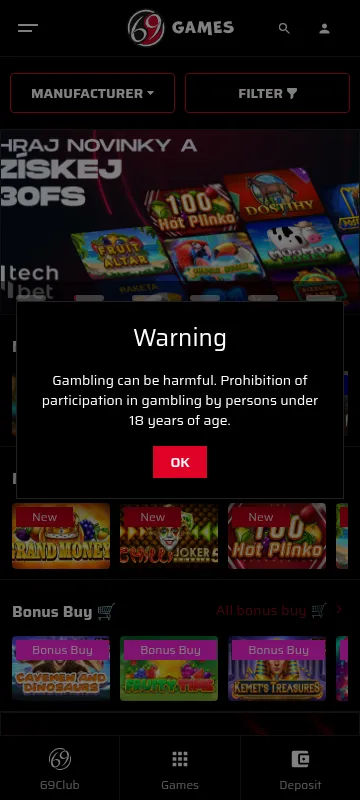 Enjoy 69 Casino mobile casino interface